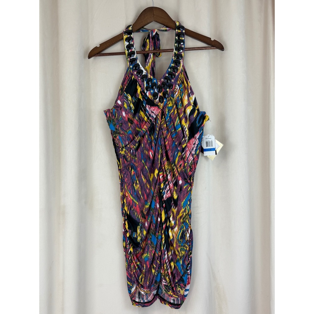 NWT Vintage Baby Phat "Dreamcatcher" Multicolor Halter MiDress Sz XL Y2K Bodycon